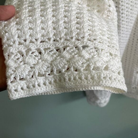 Lauren by Ralph Lauren White Hand Knit Mercerized Cotton S/S Cardigan Size 1X - Picture 3 of 7